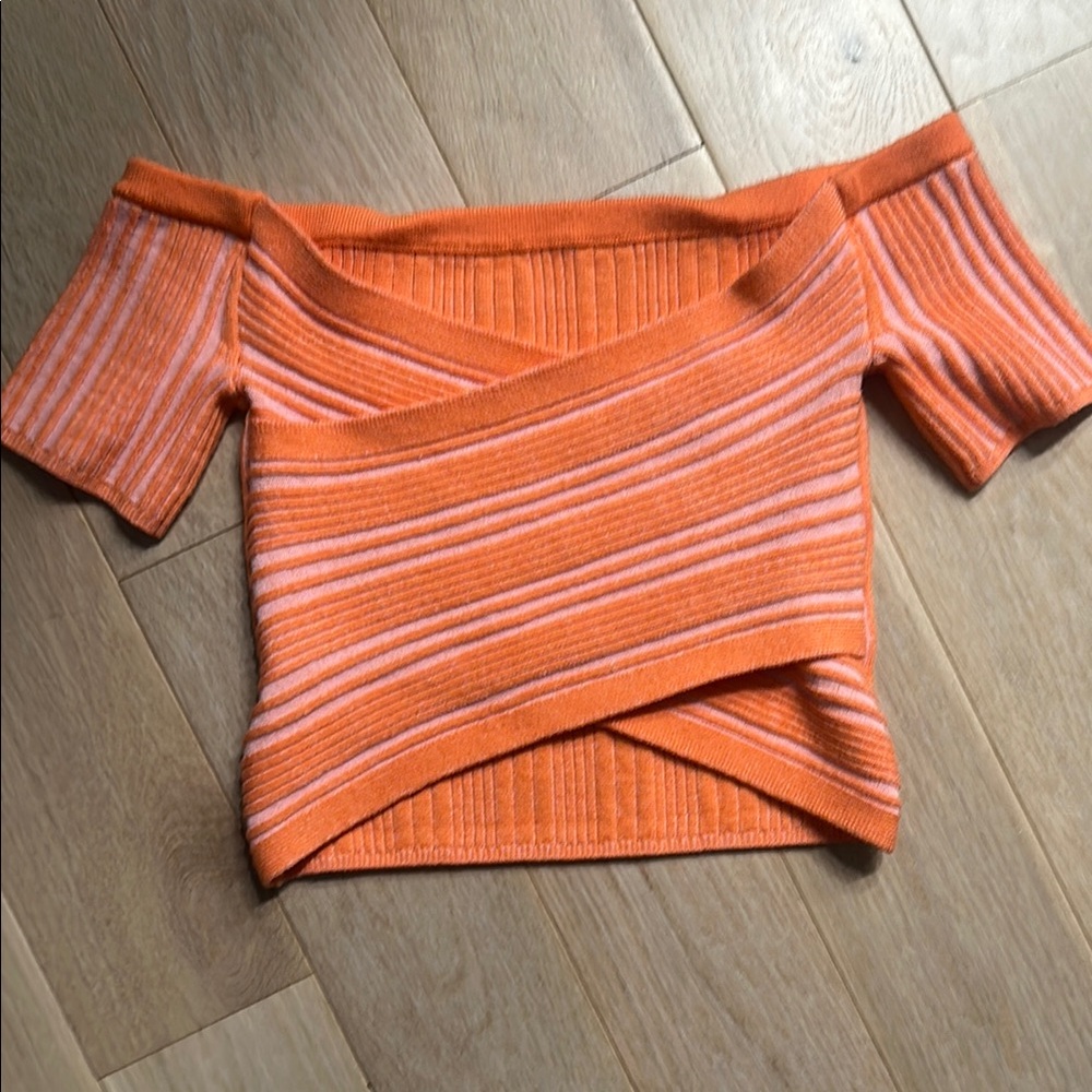 Aerie Orange and White Striped off the shoulder Wrap top.  Never worn.